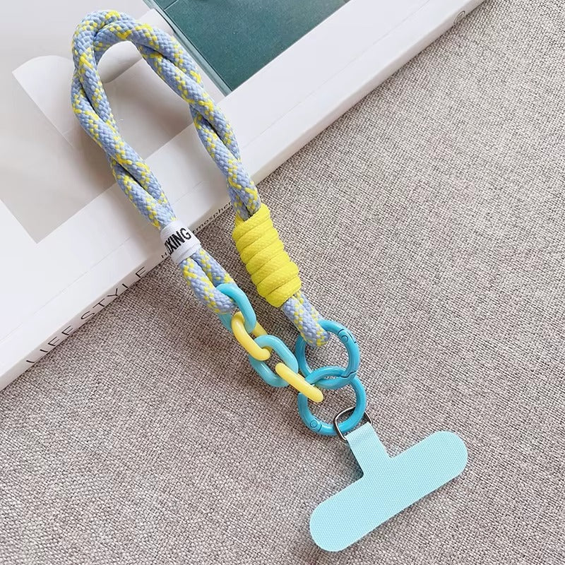 Pastel Cloud Blue & Lemon Braided Phone Wrist Strap